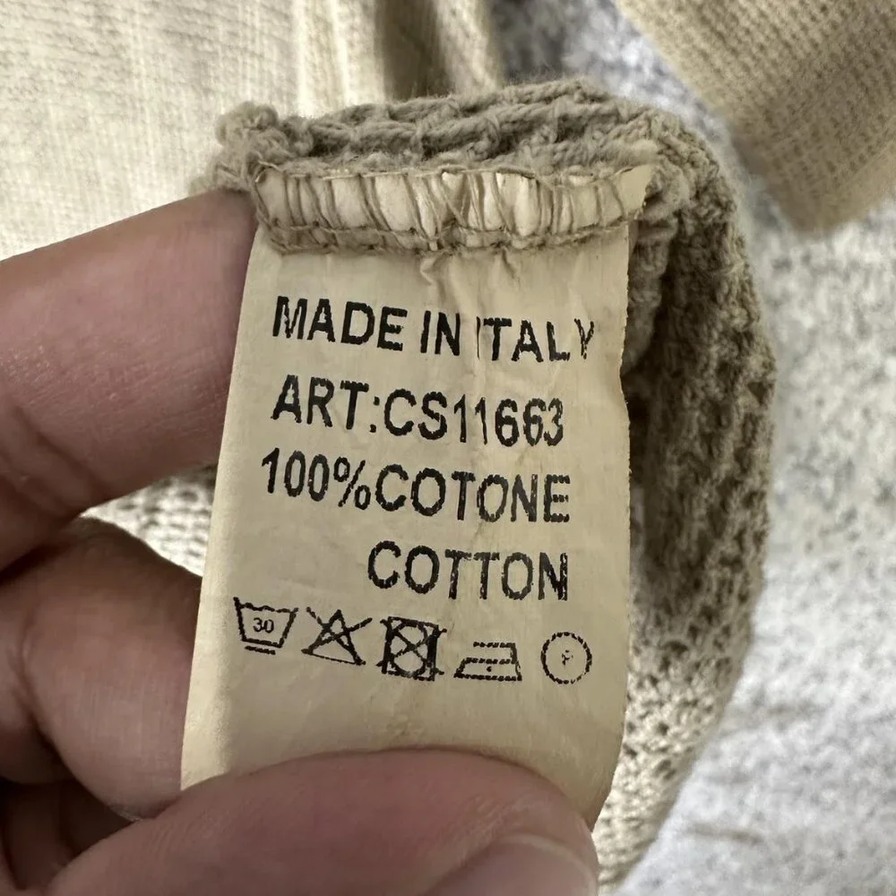 Made In Italy Sweater Cardigan Womens One Size Tan Open Knit Mesh Long Duster - Picture 3 of 6